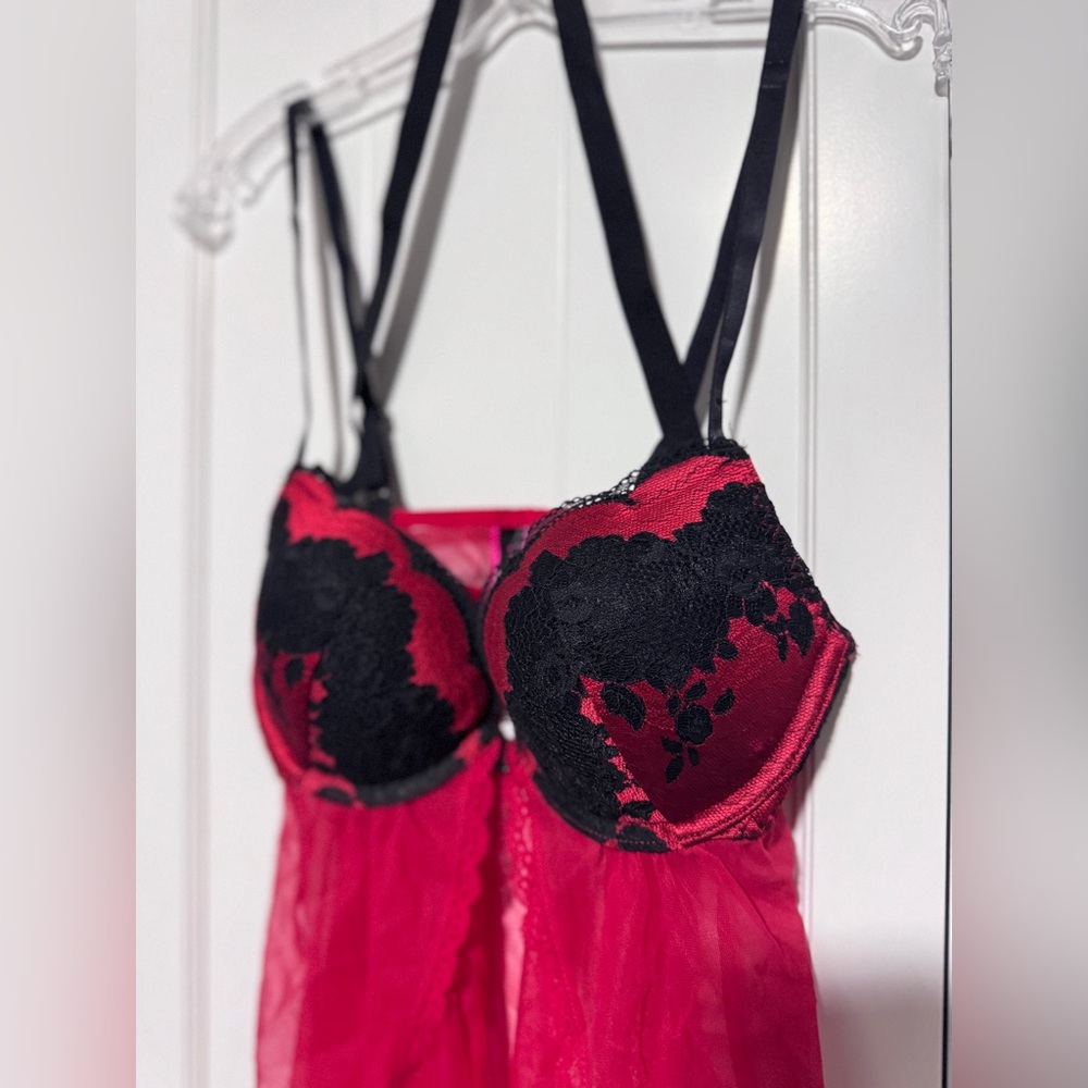 2/$20 ❤️‍🔥 NEW Lace & Mesh Push Up Babydoll Chemise w/ Removable Halter Size XS
